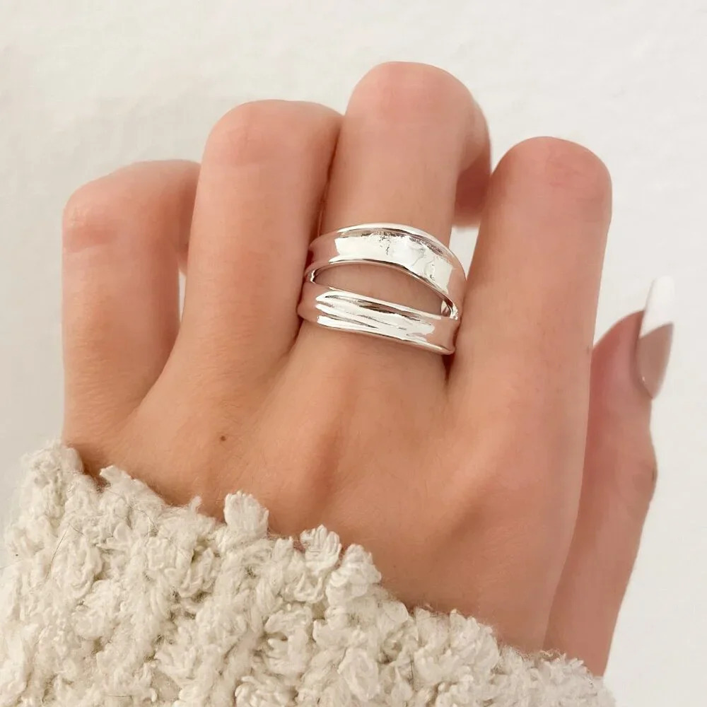 925 Sterling Silver Chunky Ring Silver Statement Ring Large Geometric Ring